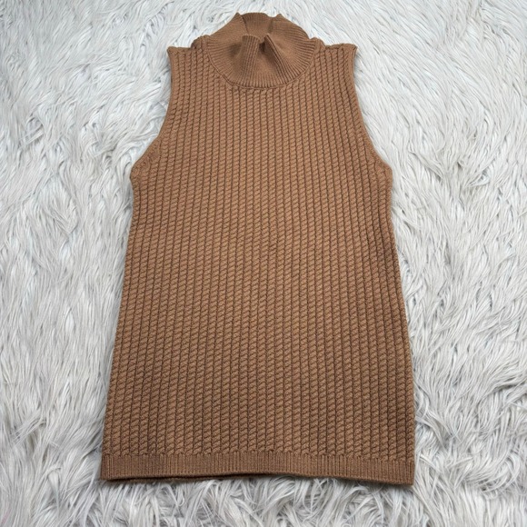 Elie Tahari Sweaters - Elie Elie Tahari Women's S Brown Rope Knit Mock Neck Sleeveless Knit Sweater Top